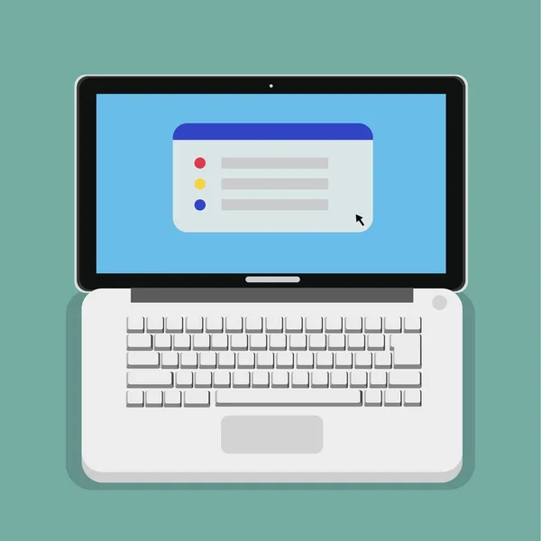 Дизайн плоского комп'ютерного ноутбука з клавіатурою та простим показом веб-сайту на екрані Векторні ілюстрації . — стоковий вектор