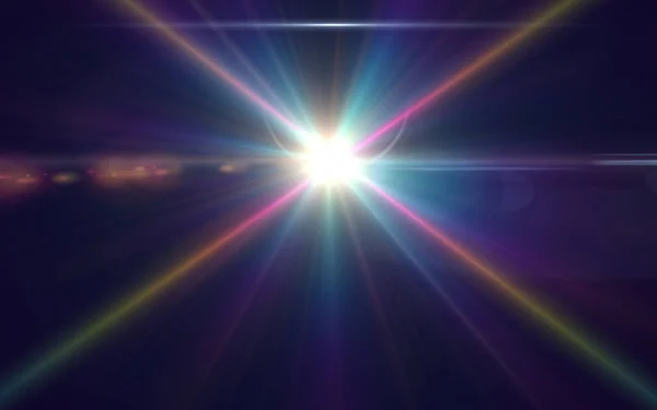 Digital lens flare in black background horizontal frame warm.Modern natural flare Efft.Sunlight in space.colorful light on space — стоковое фото