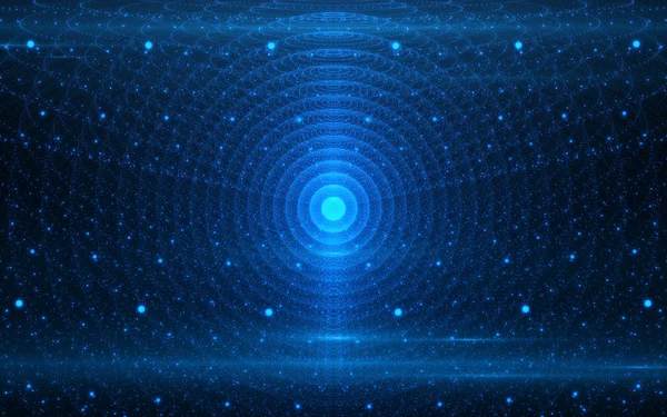 蓝色网格球未来技术背景 抽象的技术网络概念 星型空间 — 图库照片