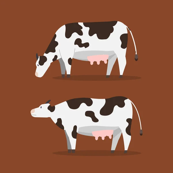 フラット牛ベクトルイラスト 茶色の背景とかわいい牛を設定します — ストックベクタ