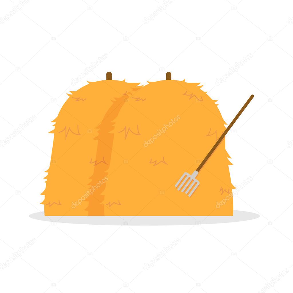 Bale of hays with hayfork vector illustration isolated white background.Flat hays design
