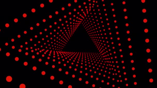 Résumé des points motif mouvement background.Triangle Tunnel avec des points rouges et fond noir 