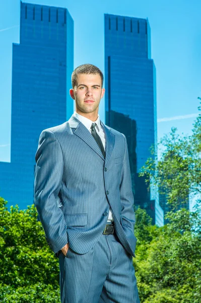 Portrait of Young American Businessman traveling, working in New