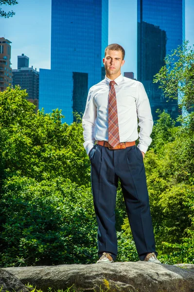 Retrato de un joven empresario americano que trabaja en Nueva York en su — Foto de Stock