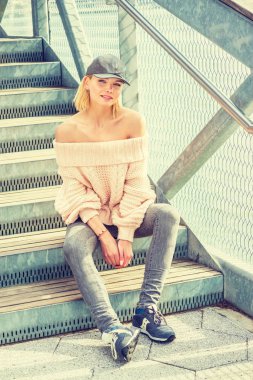 New York'ta Amerikan kadın rahat ilkbahar/sonbahar moda