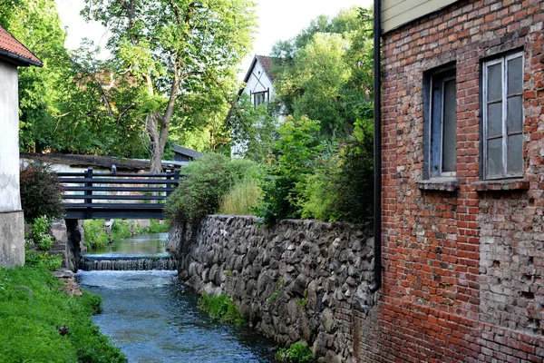 Old Town street with the canal and bridge. — Stock Photo, Image