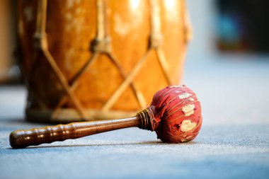 Indonesian ancient folk musical instruments. Close-up photograph clipart