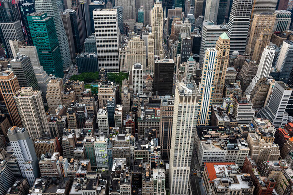 New York, USA - June 6, 2019: New York City. Wonderful panoramic aerial view of Manhattan Midtown Skyscrapers - Image