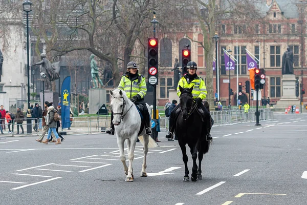 Конная лошадь офицер полиции на улице возле Вестминстерского аббатства, Лондон, Великобритания — стоковое фото
