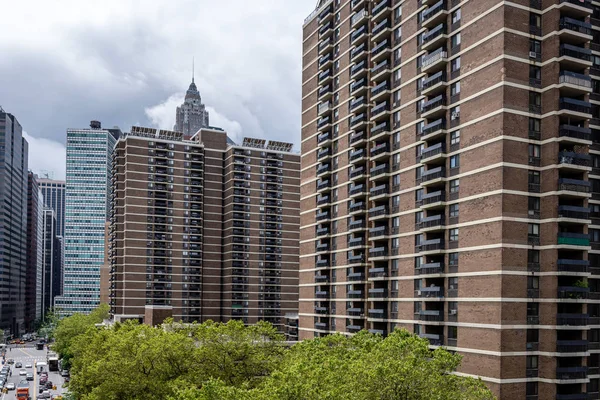 New York, USA - June 21, 2019: Manhattan landscape with residential and office buildings near Brooklyn bridge Stock Picture