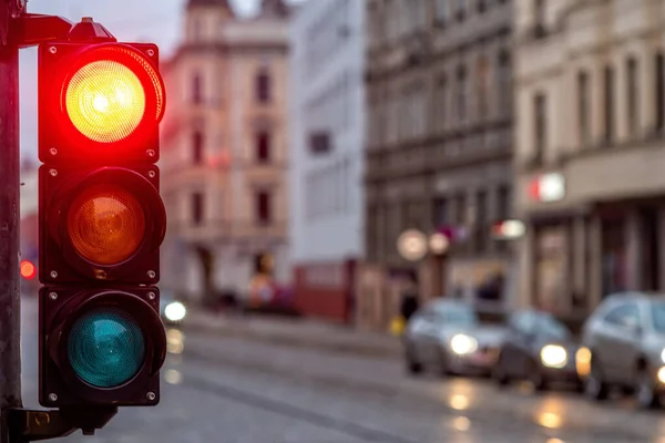 Eine Stadtdurchquerung Mit Einer Semaphore Rotlicht Semaphore Bild — Stockfoto