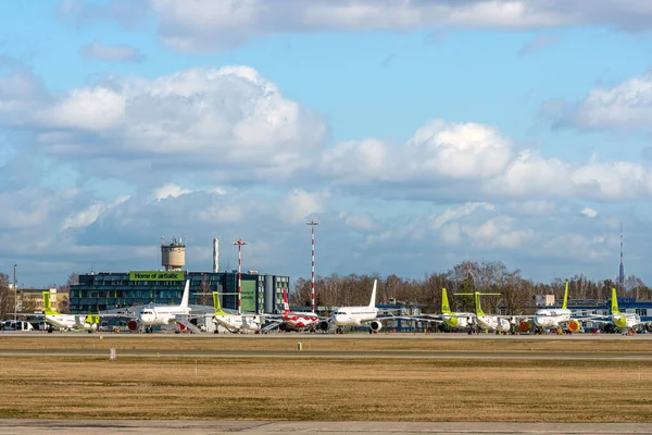 Riga Latvia March 2020 Coronavirus Pandemic Quarantine Flights Canceled Airplanes — Stock Photo, Image