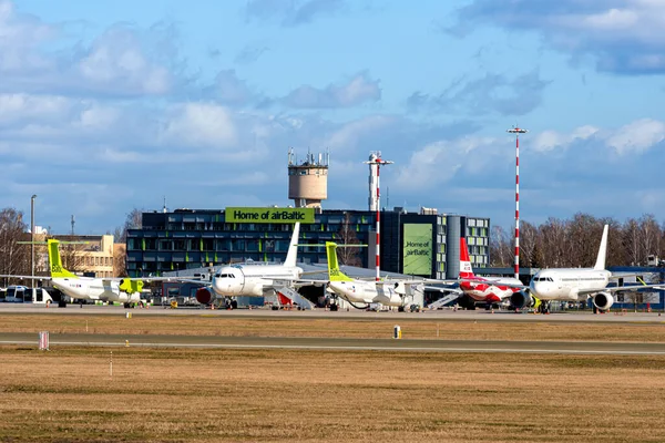 Riga Latvia March 2020 Coronavirus Pandemic Quarantine Flights Canceled Airplanes — Stock Photo, Image