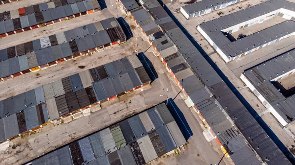 Letecký Pohled Shora Dolů Mnoho Betonových Garáží Pro Parkování Spací — Stock fotografie