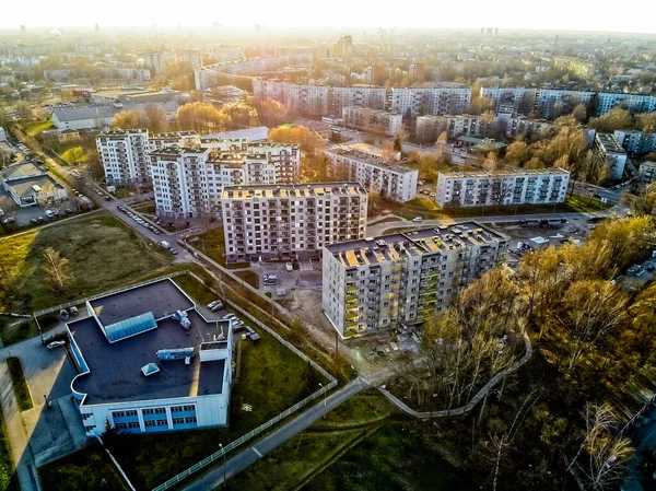 Distrito Residencial Riga Purvciems Desde Arriba Puesta Del Sol Letonia — Foto de Stock