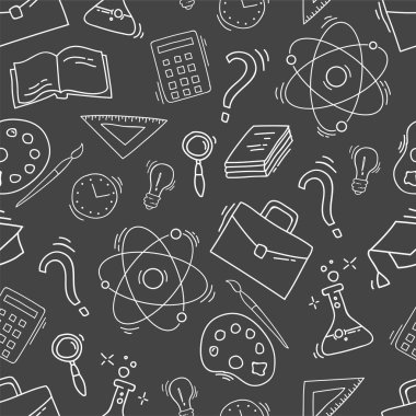 Elle çizilmiş çalışma seamless modeli okul aksesuarları ile