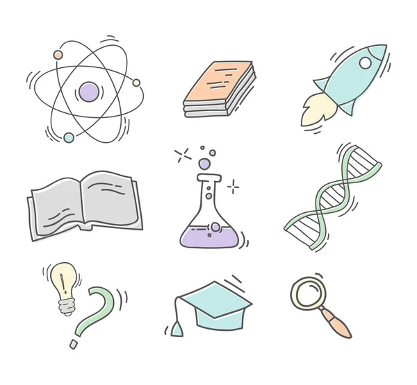 Conjunto de iconos de ciencia dibujada a mano — Vector de stock