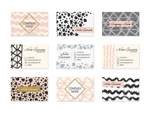 Set of Business Cards with hand drawn elements — Stock Vector