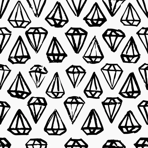 Diamond black and white hand drawn seamless background — Stock Vector