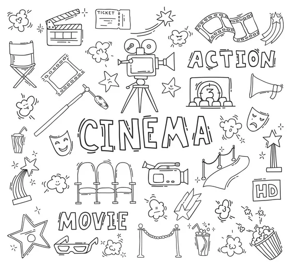 Set of hand drawn cinema icons — Stock Vector