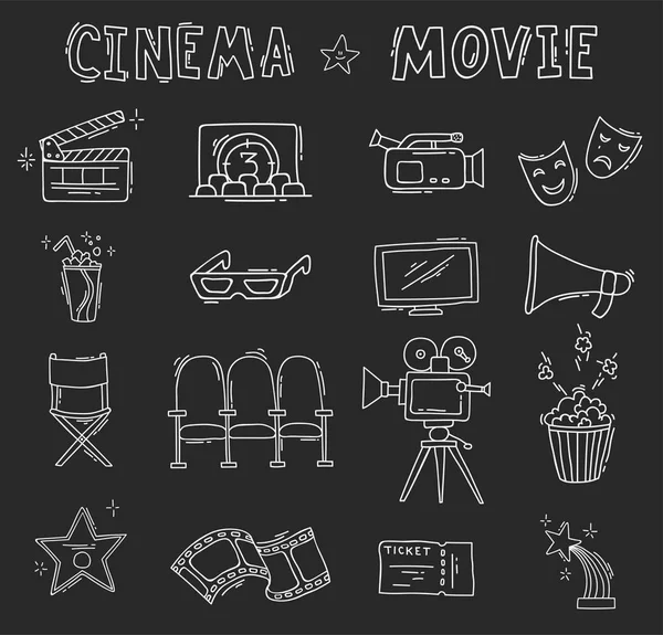 Ensemble d'icônes de cinéma dessinées à la main — Image vectorielle