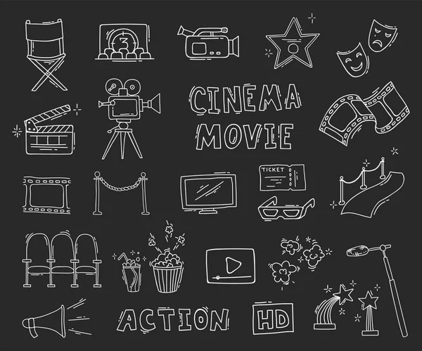 Set di icone del cinema disegnate a mano — Vettoriale Stock