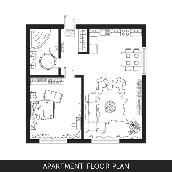 Architektoniczny Plan z meblami w widoku z góry — Wektor stockowy