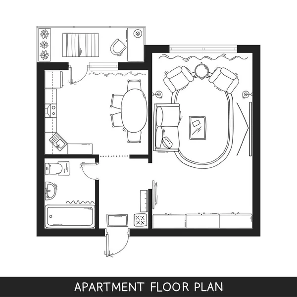 Piano architettonico con mobili in vista dall'alto — Vettoriale Stock