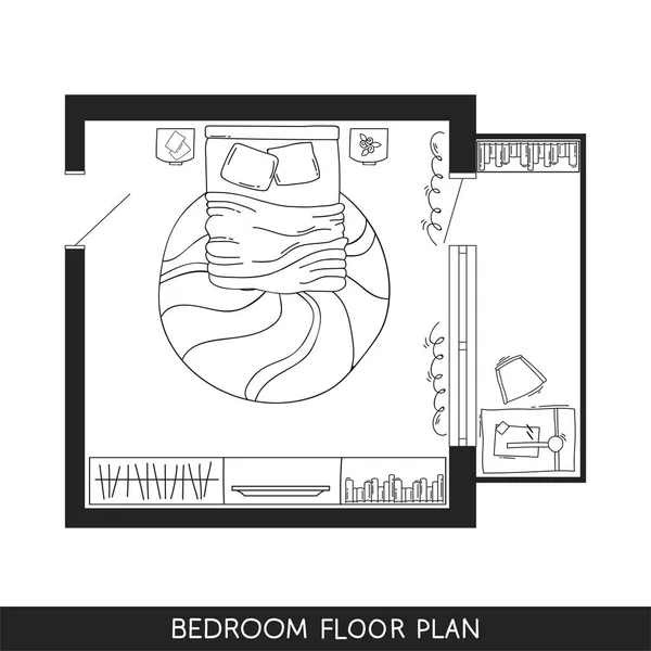 Piano architettonico con mobili in vista dall'alto — Vettoriale Stock