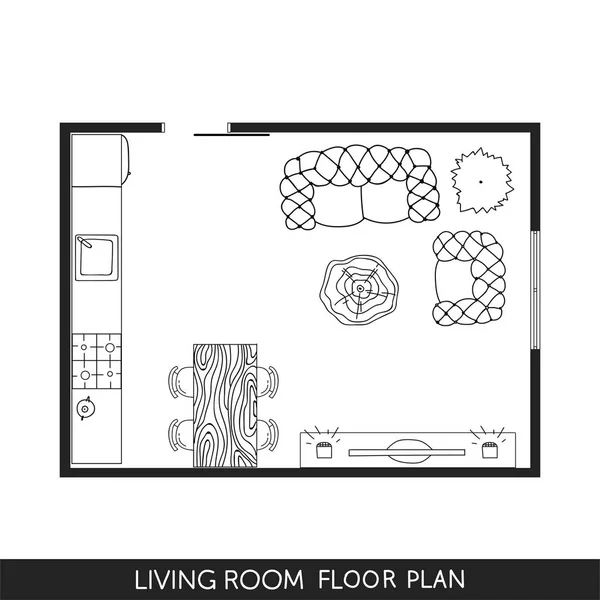 Architektoniczny Plan z meblami w widoku z góry — Wektor stockowy