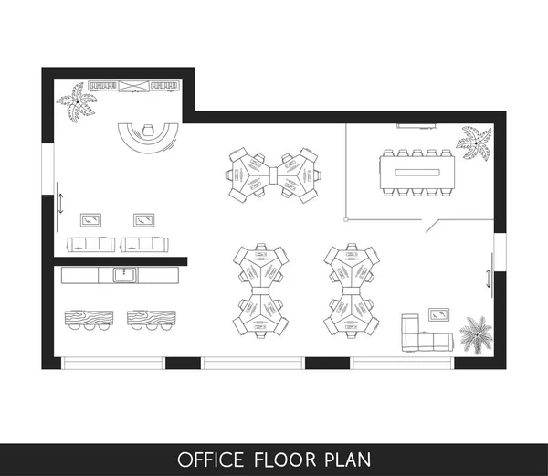 Plan de vue du dessus du projet intérieur de bureau — Image vectorielle