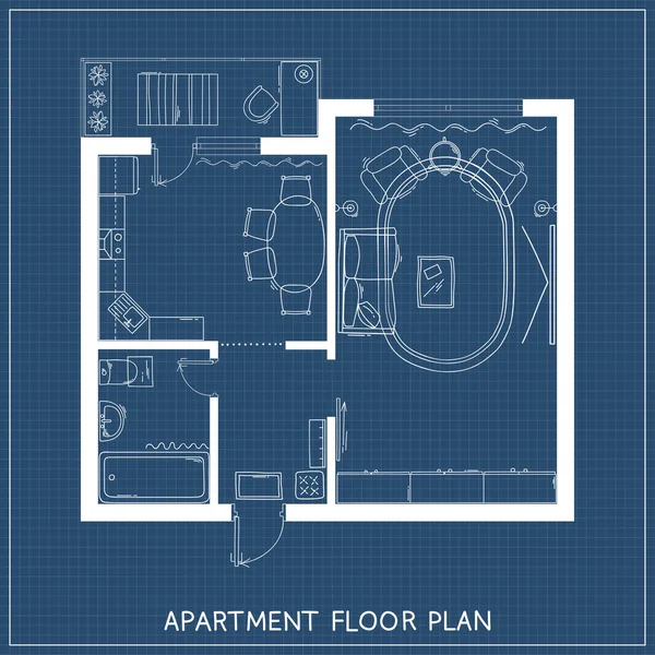 Architektoniczny Plan z meblami w widoku z góry — Wektor stockowy