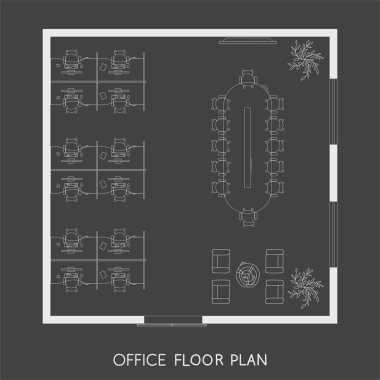 Ofis iç proje üstten görünüm planı