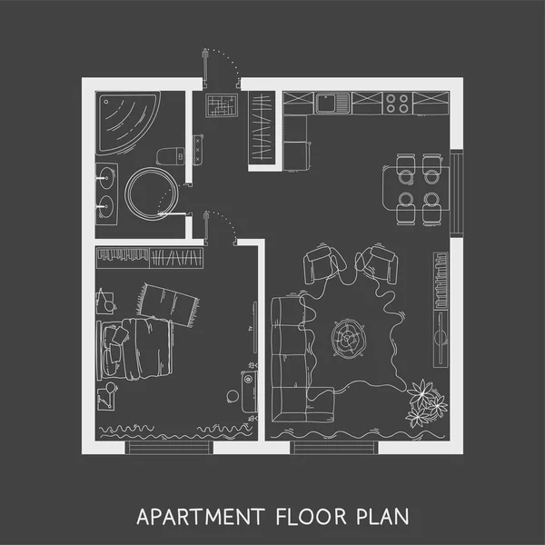 Architektoniczny Plan z meblami w widoku z góry — Wektor stockowy