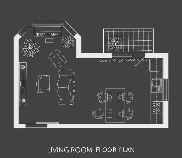 Plan Architectural avec mobilier en vue de dessus — Image vectorielle