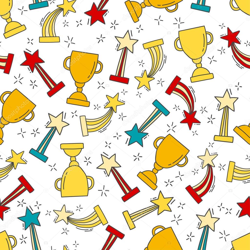 Seamless pattern with hand-drawn awards