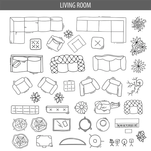 Conjunto de iconos lineales para planos interiores de vista superior — Vector de stock