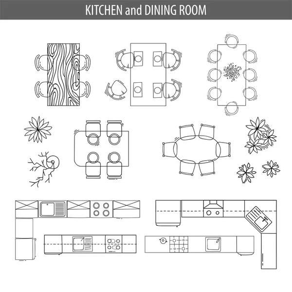 Set of linear icons for Interior top view plans — Stock Vector