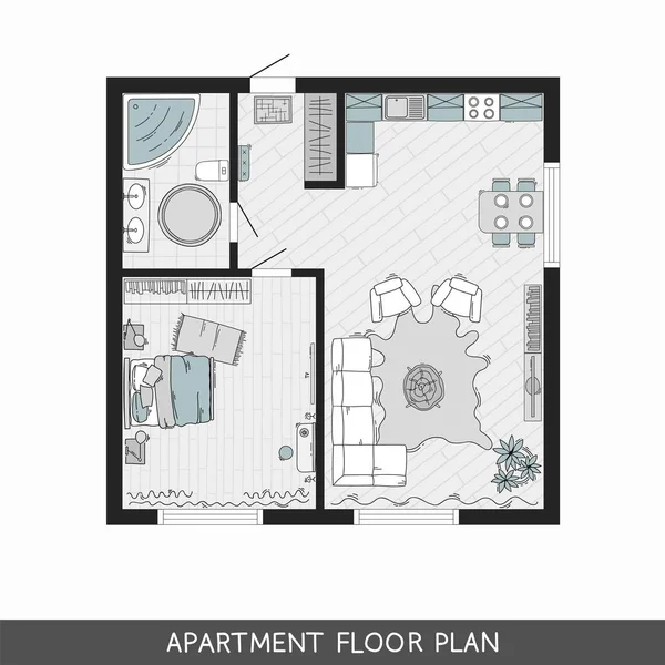 Üstten Görünüm mobilya ile mimari planı