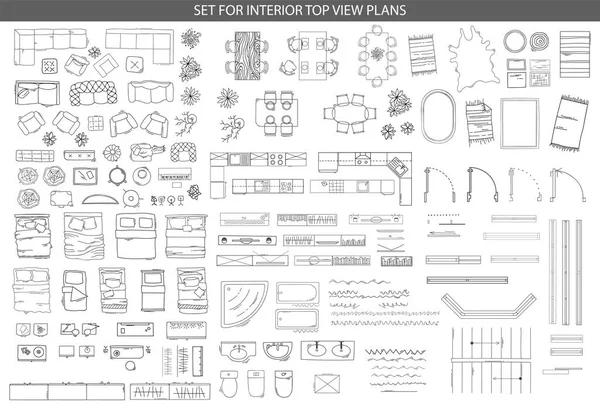 Big set of icons for Interior top view plans — Stock Vector