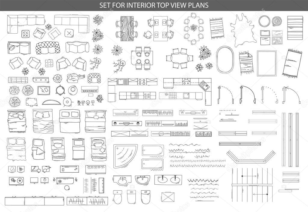 Big set of icons for Interior top view plans