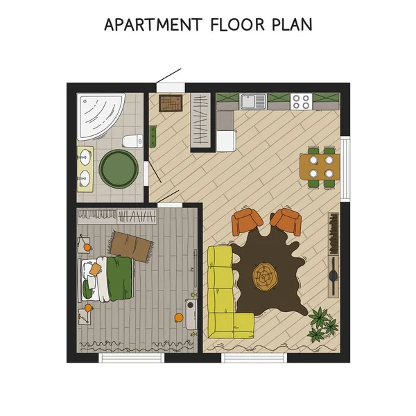 Architekturplan mit Möbeln in Draufsicht — Stockvektor