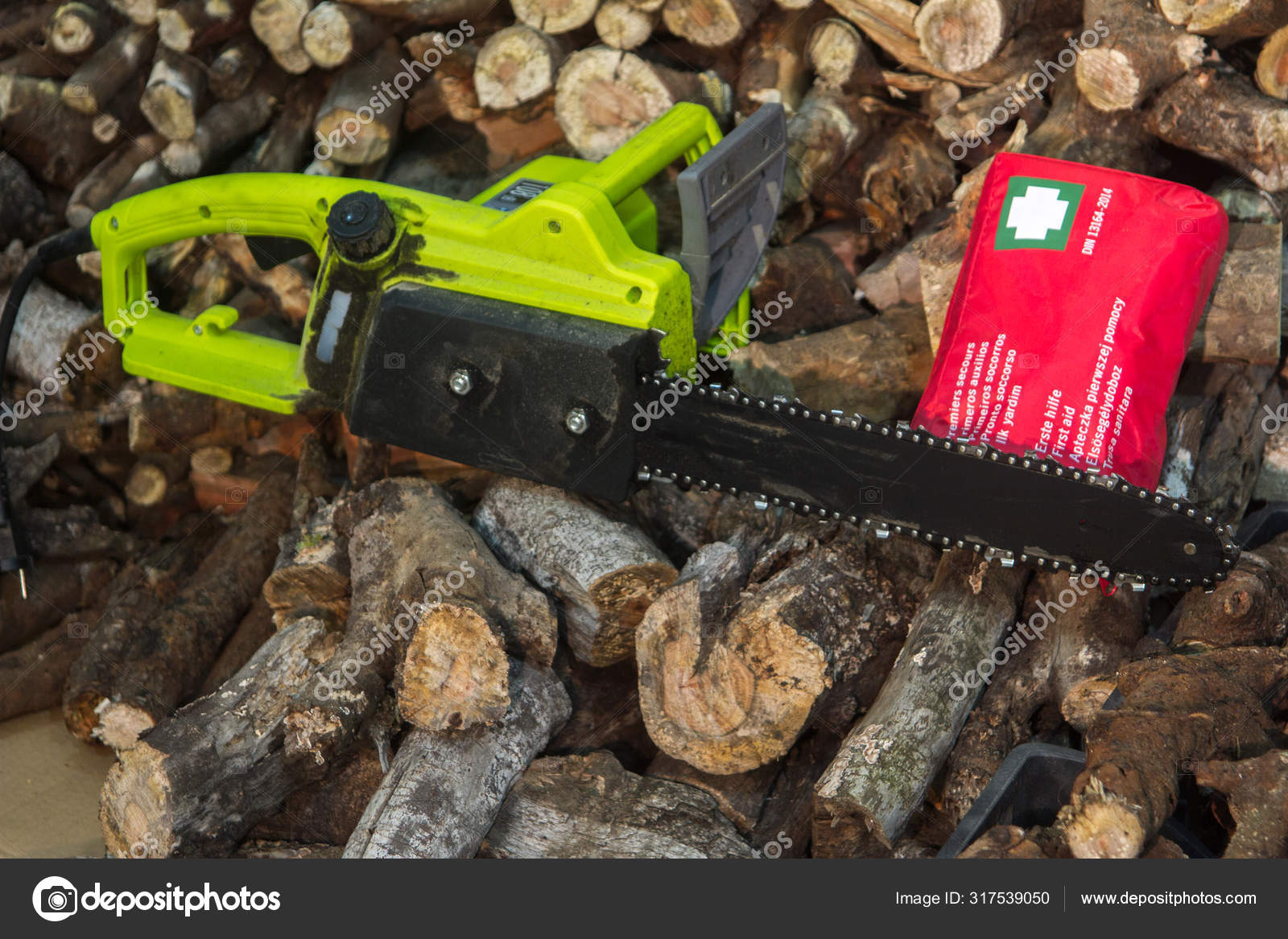 Chainsaw Blade First Aid Kit Indicate Injury Incident Work Stock Photo ...