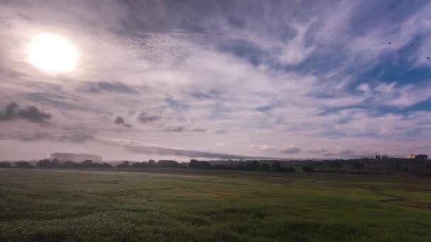 A mezőgazdaságnak hajnalhasadáskor sűrű köd borítja az időeltolódást. — Stock videók