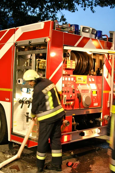 Brave Firefighters Truck Fire Hydrants Operation — Stock Photo, Image