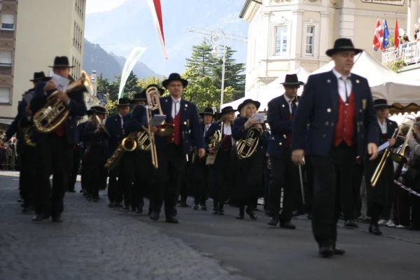 Tipik Müzik Grupları Ile Güney Tyrol Merano Üzüm Festivali Şehir — Stok fotoğraf