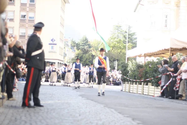 Merano Φεστιβάλ Σταφυλιών Στη Νότια Tyrol Τυπικά Μουσικά Συγκροτήματα Και — Φωτογραφία Αρχείου