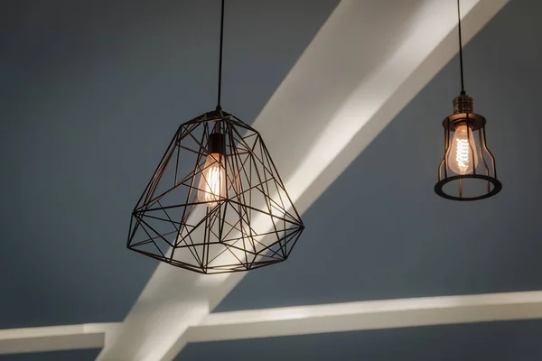 Lanterne Ampoules Décoration Suspendue Intérieur Dans Café — Photo