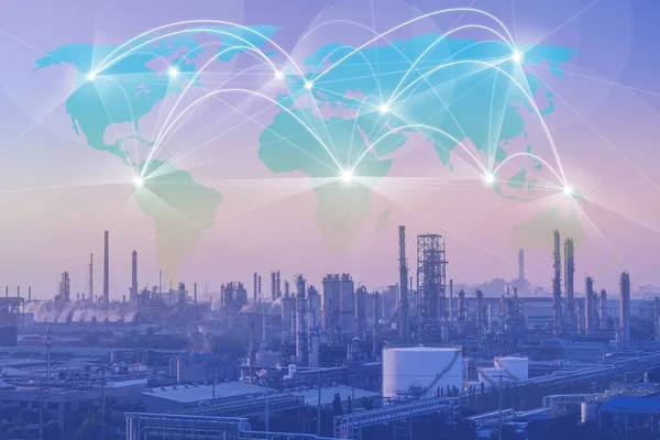 Petrochemical industry with world maps connecting line