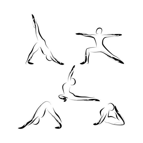 Conjunto de poses abstratas de ioga — Vetor de Stock